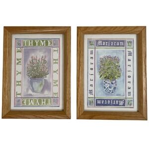 Vintage Lucy Davies Herb Prints Thyme Marjoram Wood Frame 2 Botanical Art Decor